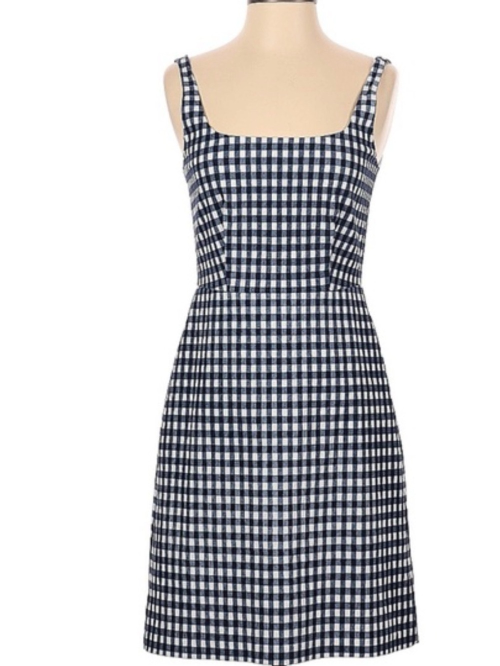 J. Crew Navy and White Gingham Midi Dress